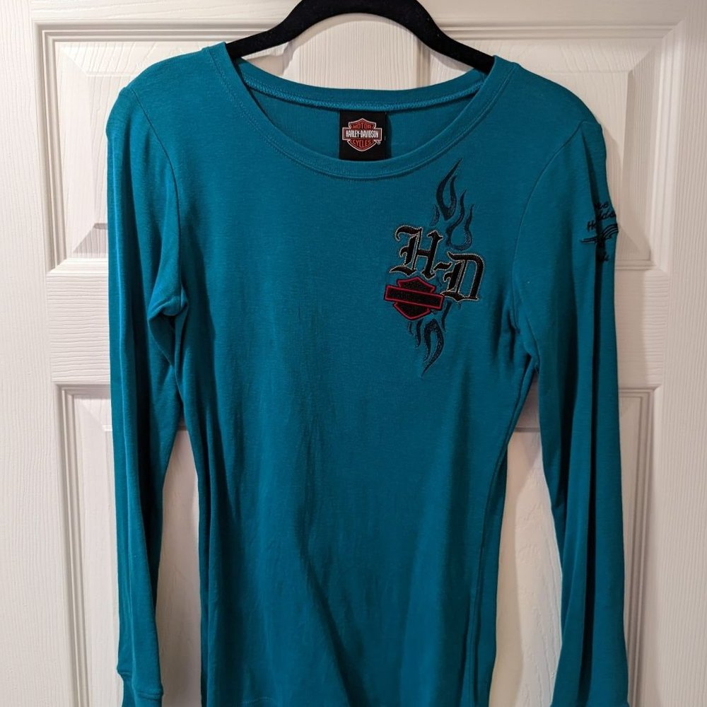 Turquoise Harley Davidson Knit Top